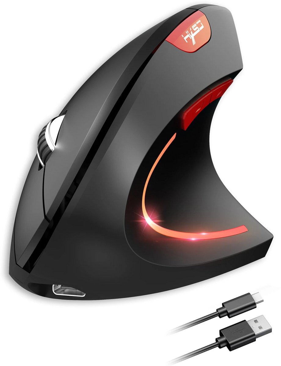 Elementkey ERGO5 Pro Ergonomische Verticale Muis – Bluetooth 5.1 + 2.4 GHz – 2400 DPI – 6 Toetsen – Zwart