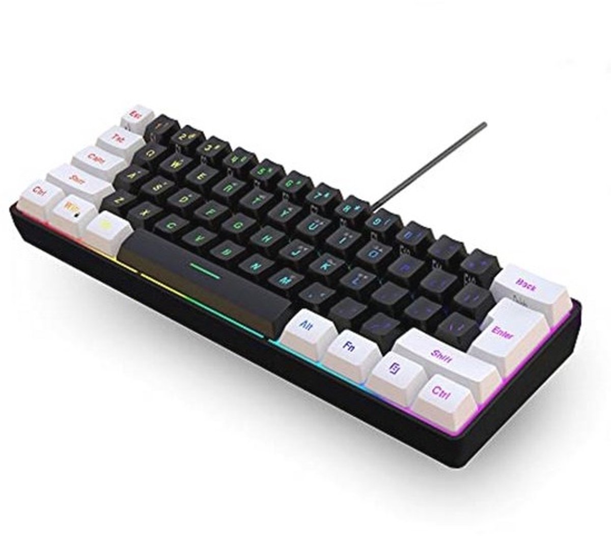 Compact Ergonomisch Gaming Toetsenbord met RGB Licht - 61 Toetsen voor Windows, PC en Laptop