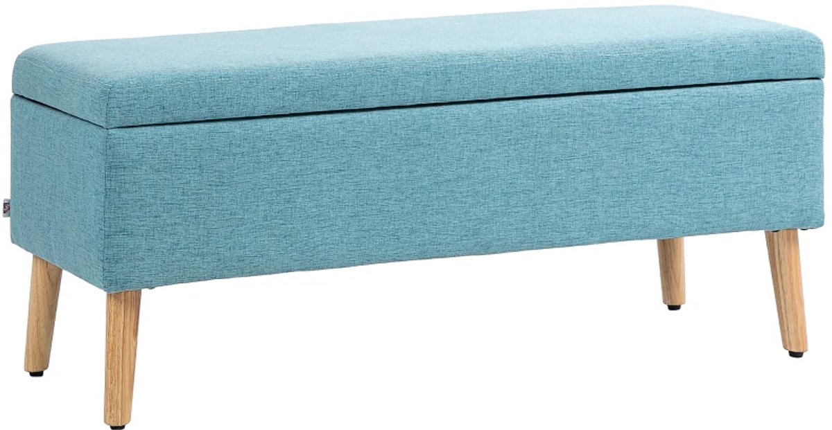 Bankje - Met Opbergruimte - Draagvermogen Tot 220 kg - Linnenlook - 110 x 39 x 45 cm - Blauw