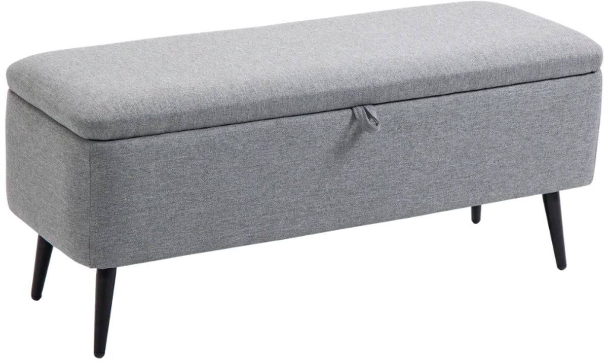 Bankje - Zitkist - Gestoffeerde Bank - Linnenlook - Draagvermogen Tot 150 kg - 101 x 38,5 x 44,5 cm - Grijs