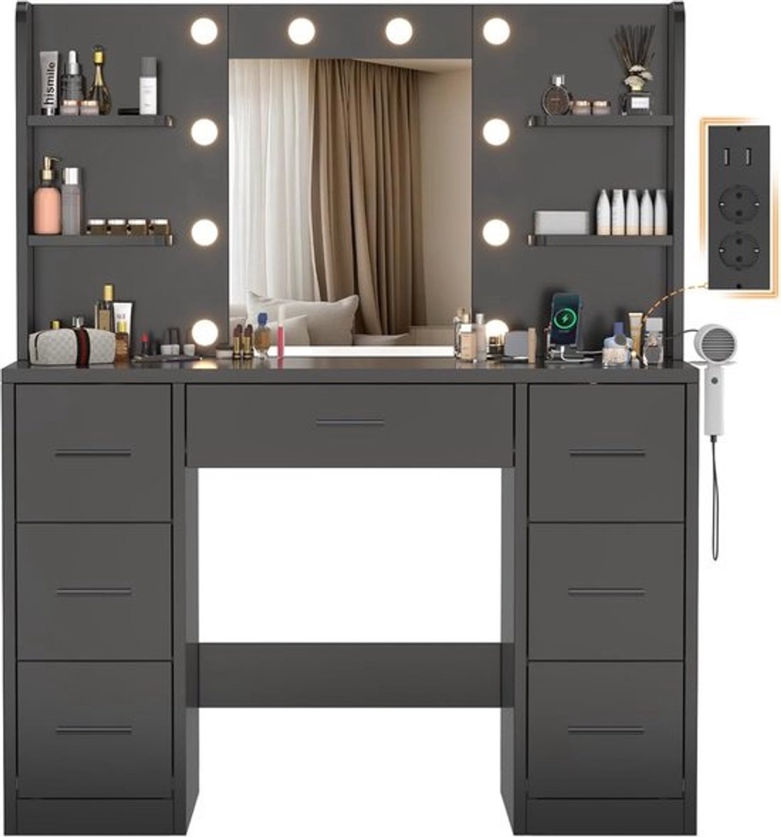 Kaptafel met Spiegel en Verlichting - Make-up Tafel - Make-up tafel - Praktisch