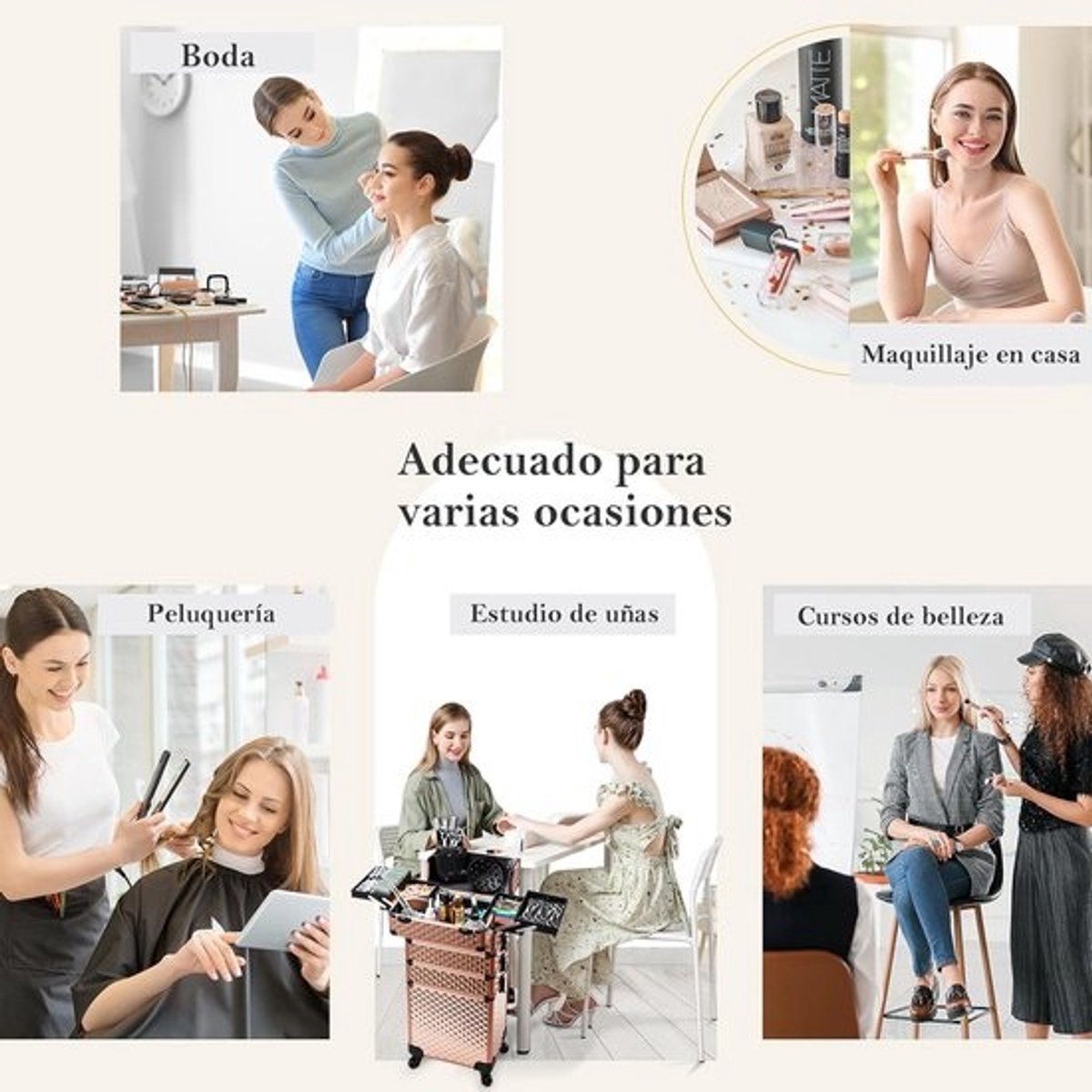 4-in-1 cosmeticakoffer met wieltjes - grote make-upkoffer voor kappers en beautyspecialisten