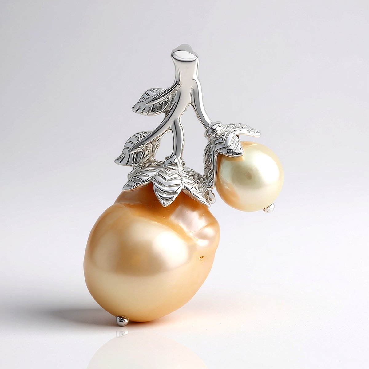 Cavill - 925 Sterling Zilver Hanger met Perzikkleurige Ming Parel & Akoya Parel - Fancy Slijpsel - Organisch Design - Dames Sieraad