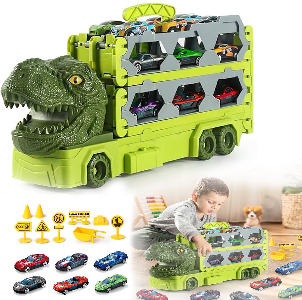 Speelgoed Dinosaurusauto's Speelset, Dinosaurustransportwagen Speelgoed, Tyrannosaurus Rex Monstertruck Speelgoedauto.