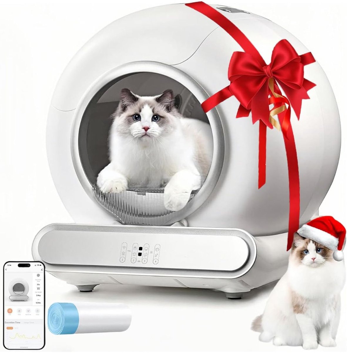 TYR® Zelfreinigende Kattenbak - Kattenbakmat - Ellenpent - Sensor - Wit - 48cm x 48cm x 48cm
