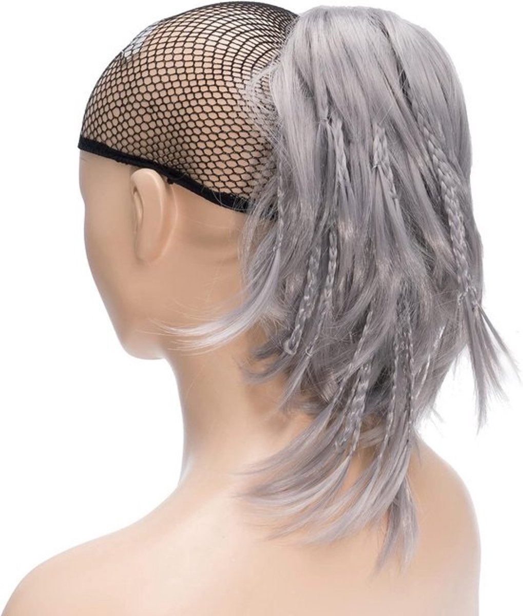 Handgemaakte Vlecht Klauw Paardenstaart Haarstukje Clip in Haar Extensions Grijs