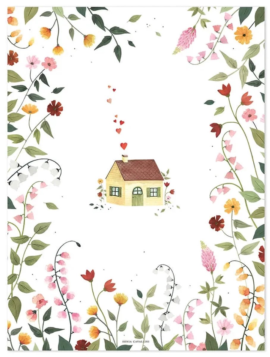 Lilipinso poster landhuis tussen bloemen gekleurd