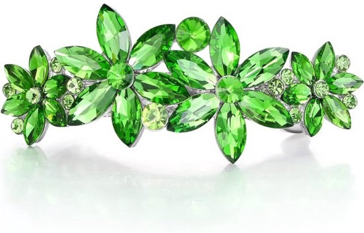 Haarspeld Bruiloft met Groene Kristallen Bloemen en Zilverkleurige Versiering voor Dames
