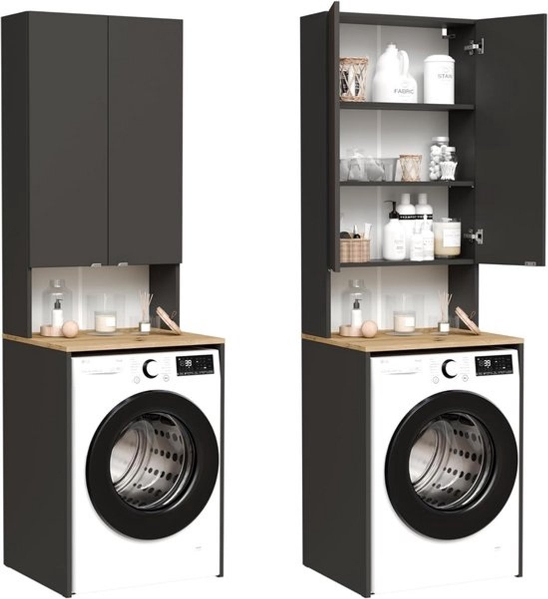 Hoge Wasmachinekast Badkamerkast Bovenbouwkast voor Wasmachine en Droger