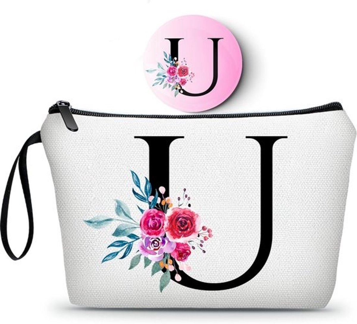 Gepersonaliseerde Make-up Tas met Spiegel - Praktisch Cadeau voor Moeder, Zus en Vriendinnen