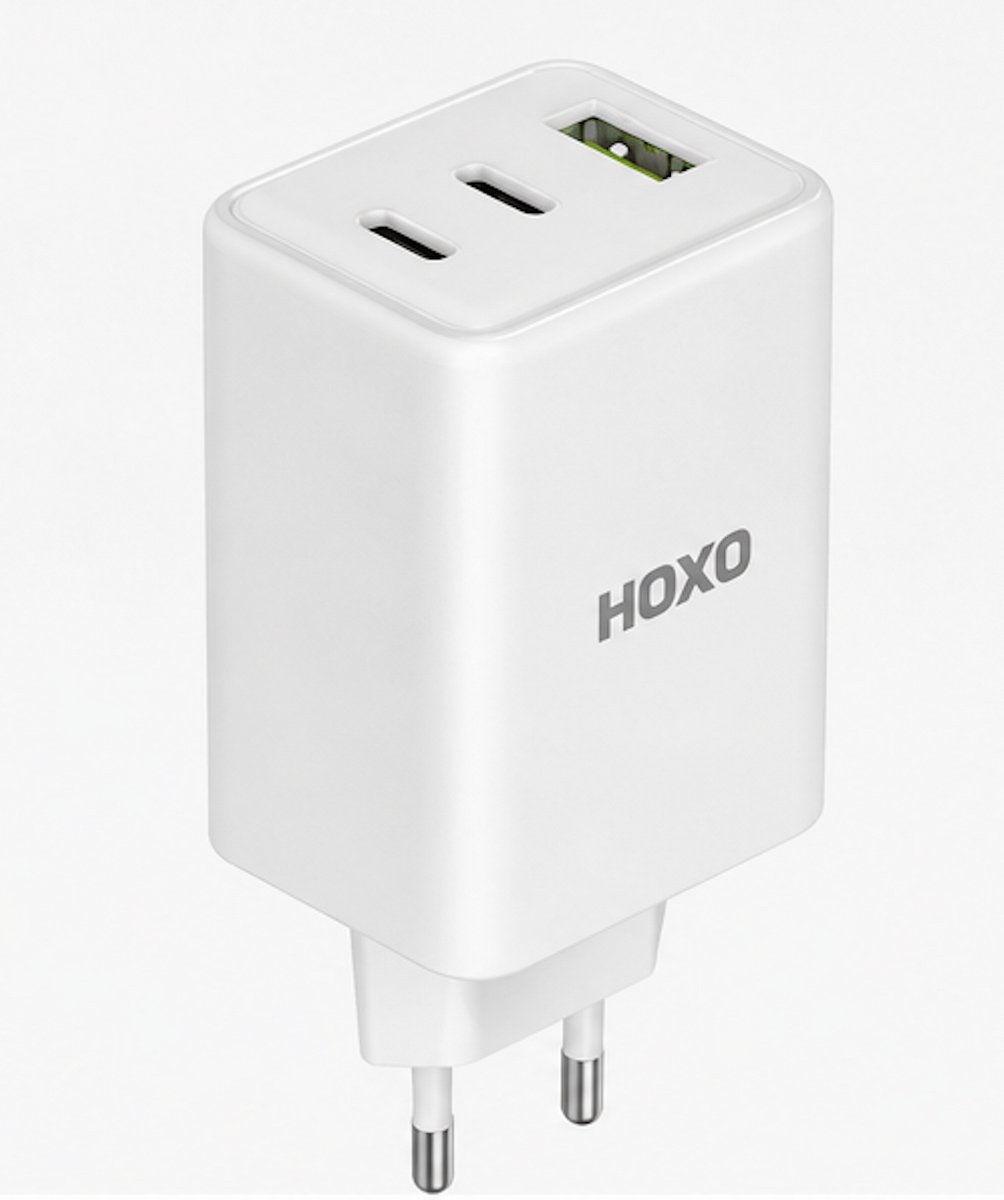 HOXO 65W USB-C Snellader – 3 Poorten – 2x USB-C & USB-A – Power Delivery PD – Oplader voor Laptop, Tablet & Smartphone – Wit