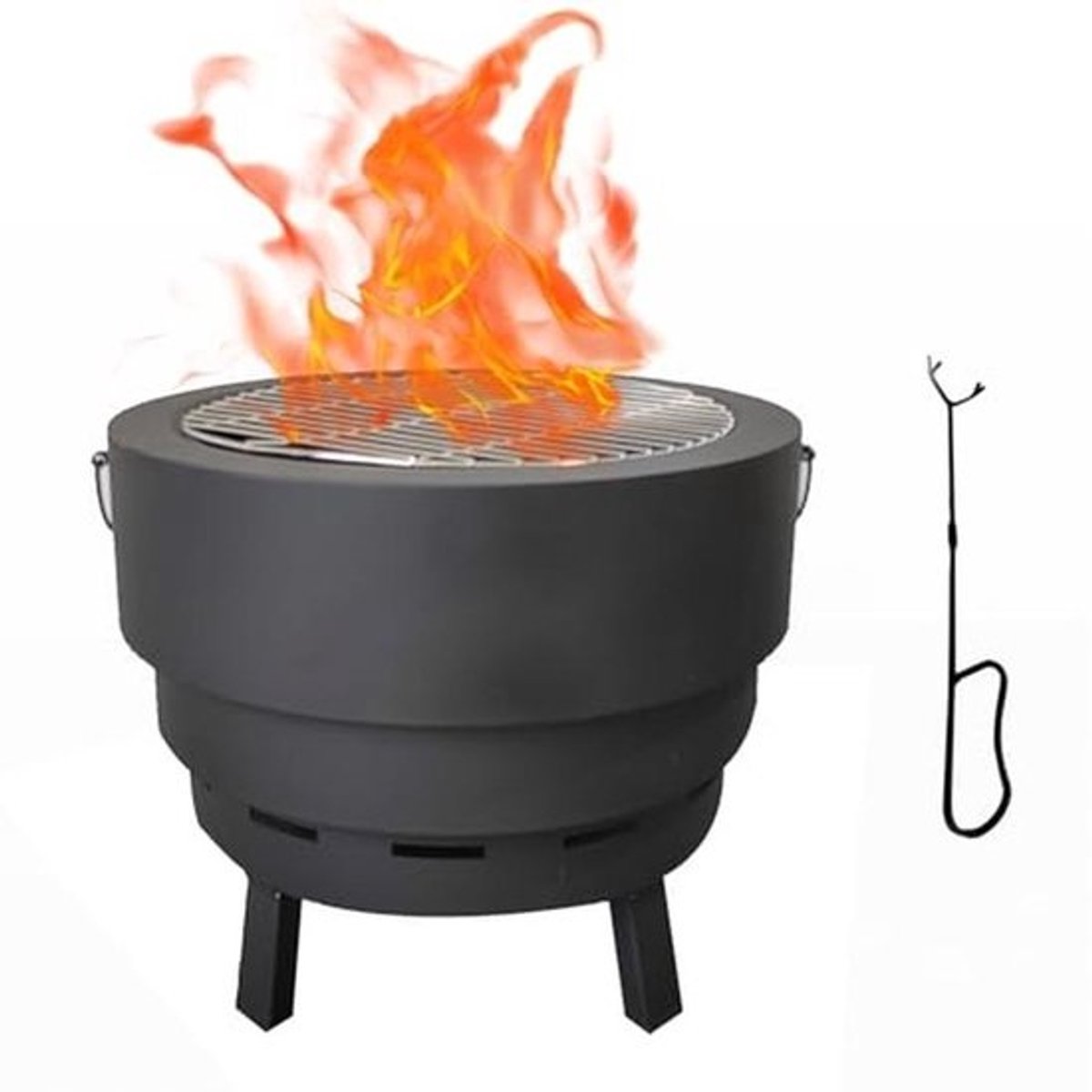 Draagbare Rookloze Vuurkorf - 43 cm Diameter voor Buiten met Brandhoutstok - Zwart