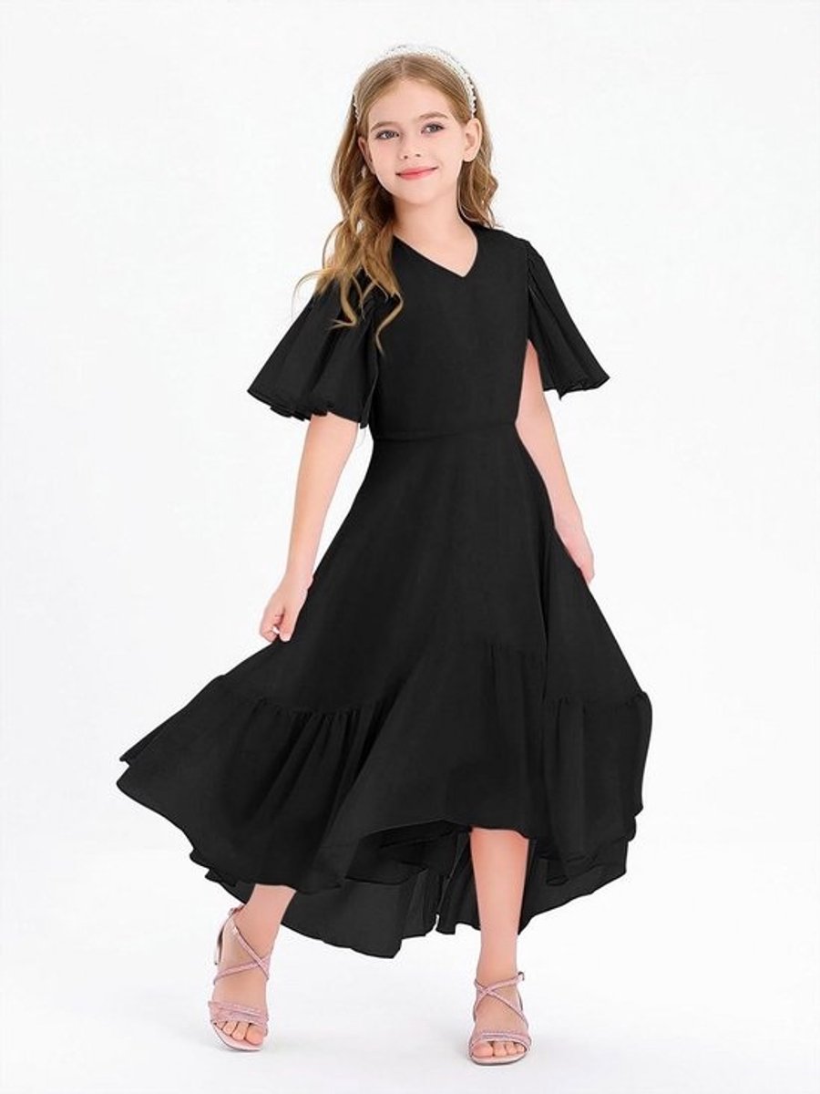 Elegante Lange Zomerjurk Meisjes - V-Hals en Ruches - Casual of Feestelijk