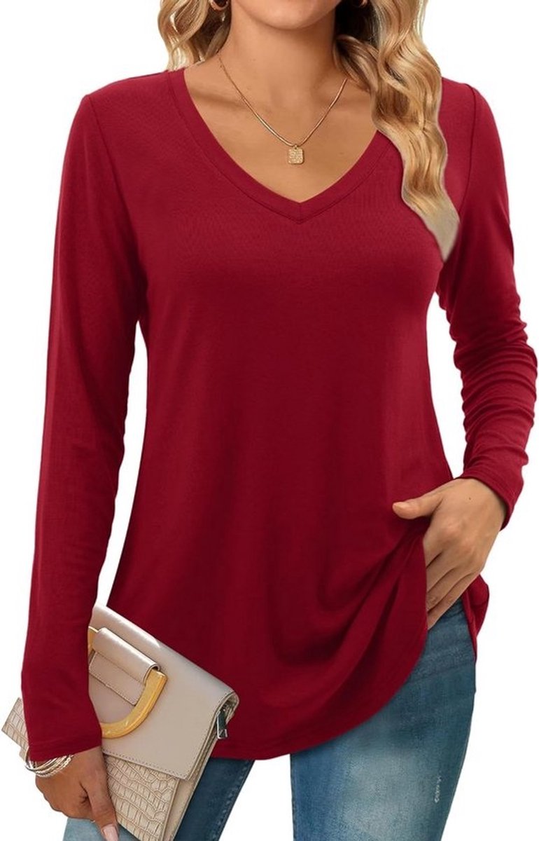 Dames T-shirt met Lange Mouwen - V-hals - Viscose - Herfst Winter Basic