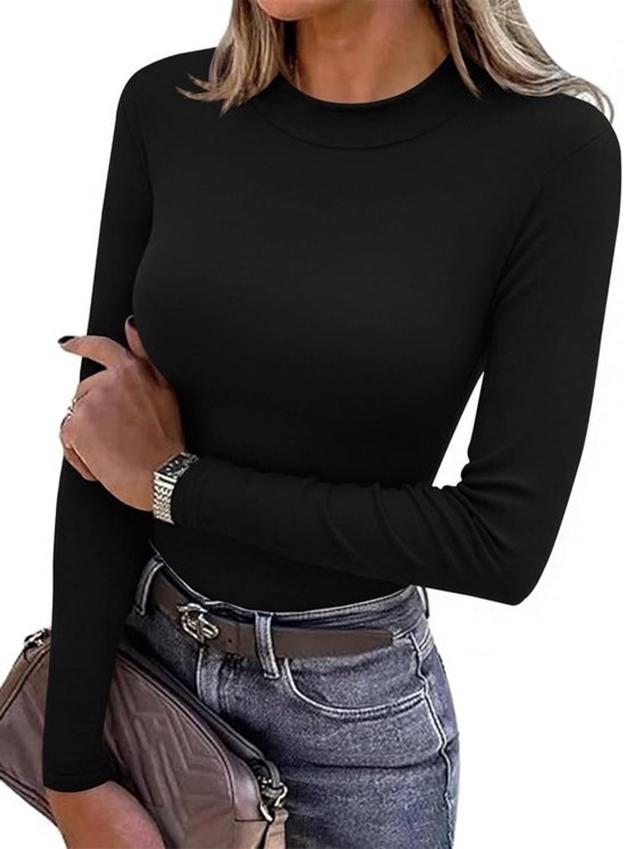 Dames T-shirt ronde hals lange mouwen slim fit casual stretch S-XXL