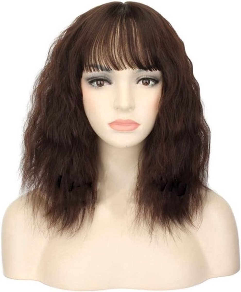30 cm Krullend Haarstukje met Pony voor Volume en Haarlijn | Natuurlijk Lijkende Topper