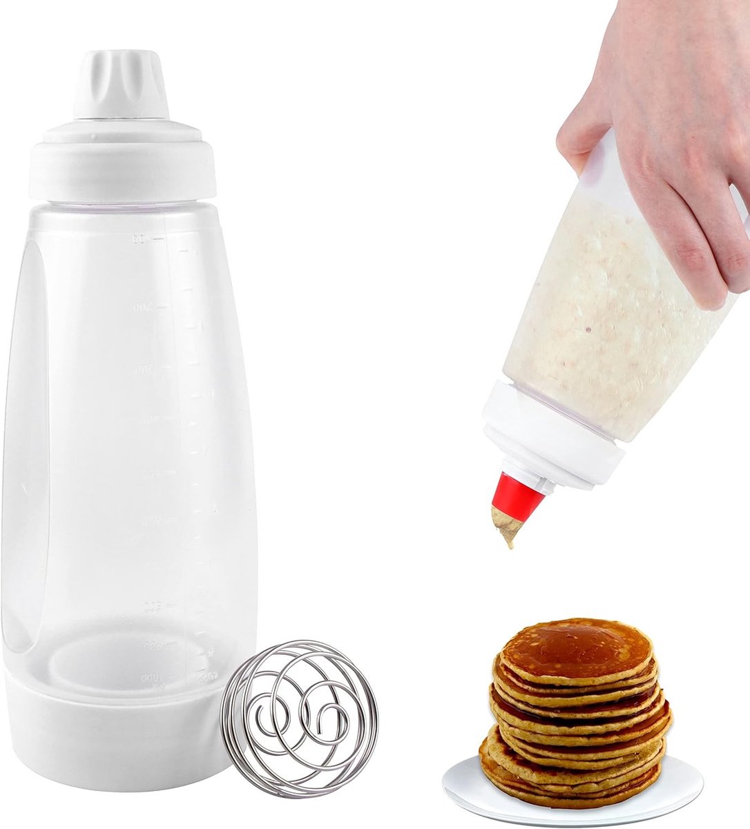 Deegportioneerder - Wit - 1000 ml - Handmatige Beslagdispenser met Mengbol - Voor Pannenkoeken en Muffins
