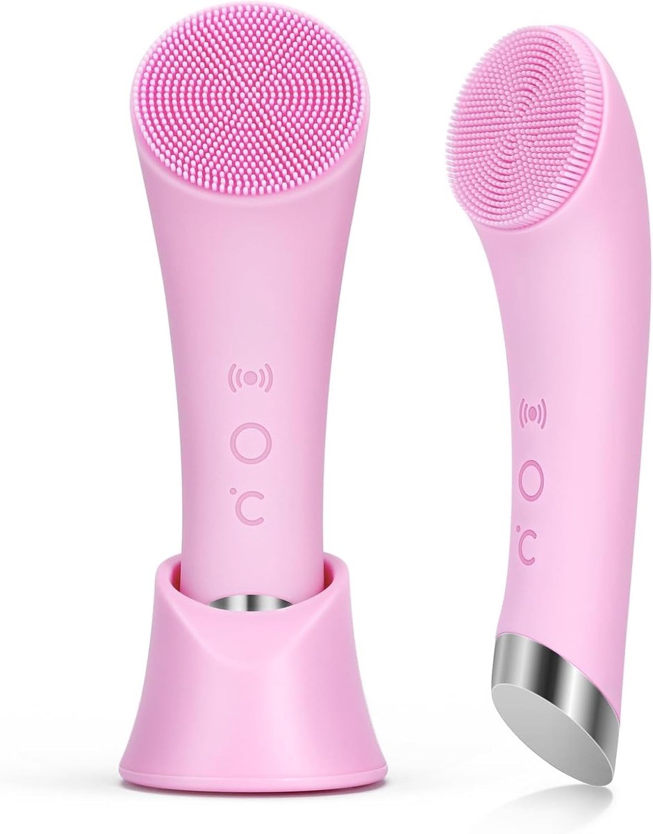 Elektrische gezichtsreinigingsborstel, gezichtsborstel, waterdicht, roze Oplaadbare siliconen gezichtsborstel met warmtemassagefunctie voor de dieptereiniging, dames en heren