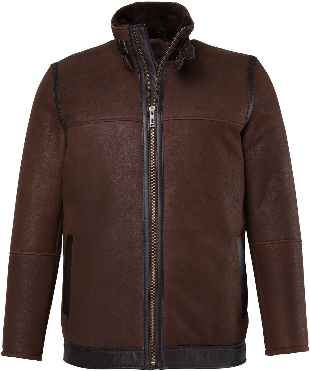JP 1880 - Heren - Leren jas van echte natuurlijke lamsvacht pilotenstijl - Bruin - Maat 3XL