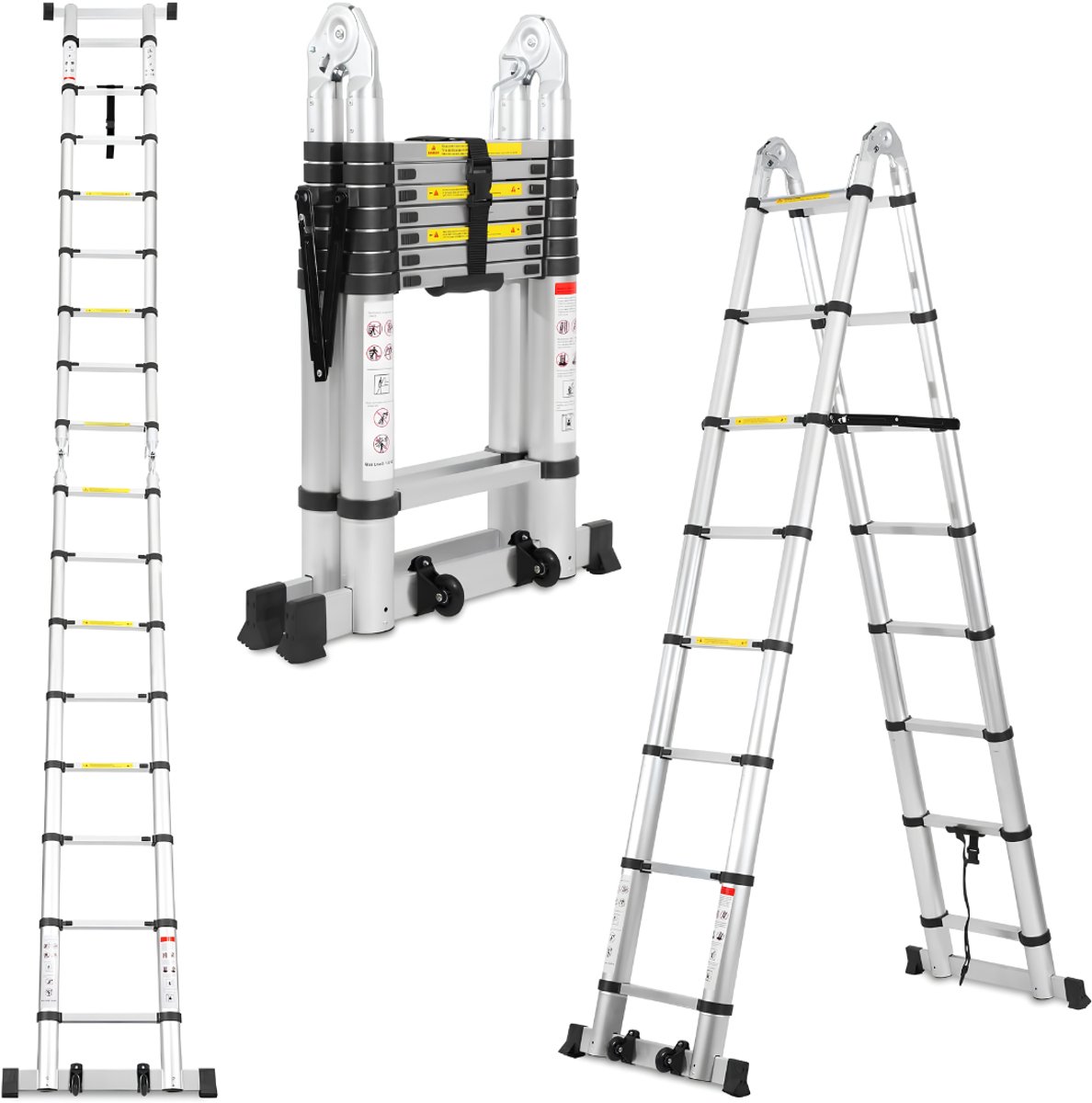 Ploutos® Telescopische Ladder - Telescoopladder - Telescopische Vouwladder - Zilver - 17cm x 47cm x 90cm
