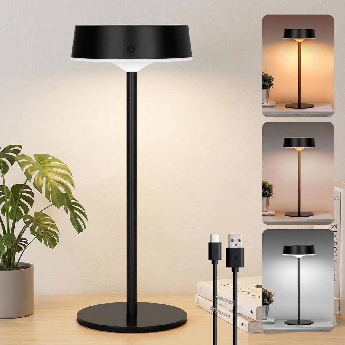 SSTRWGOOD Draadloze bureaulamp op zonne-energie - Werkt op zonne-energie - Oplaadbaar via USB-C - Traploos dimbare LED-bureaulamp - 3 kleurstanden - Geheugenfunctie - Aanraakschakelaar - IP65 waterdicht - Geschikt voor binnen- en buitengebruik