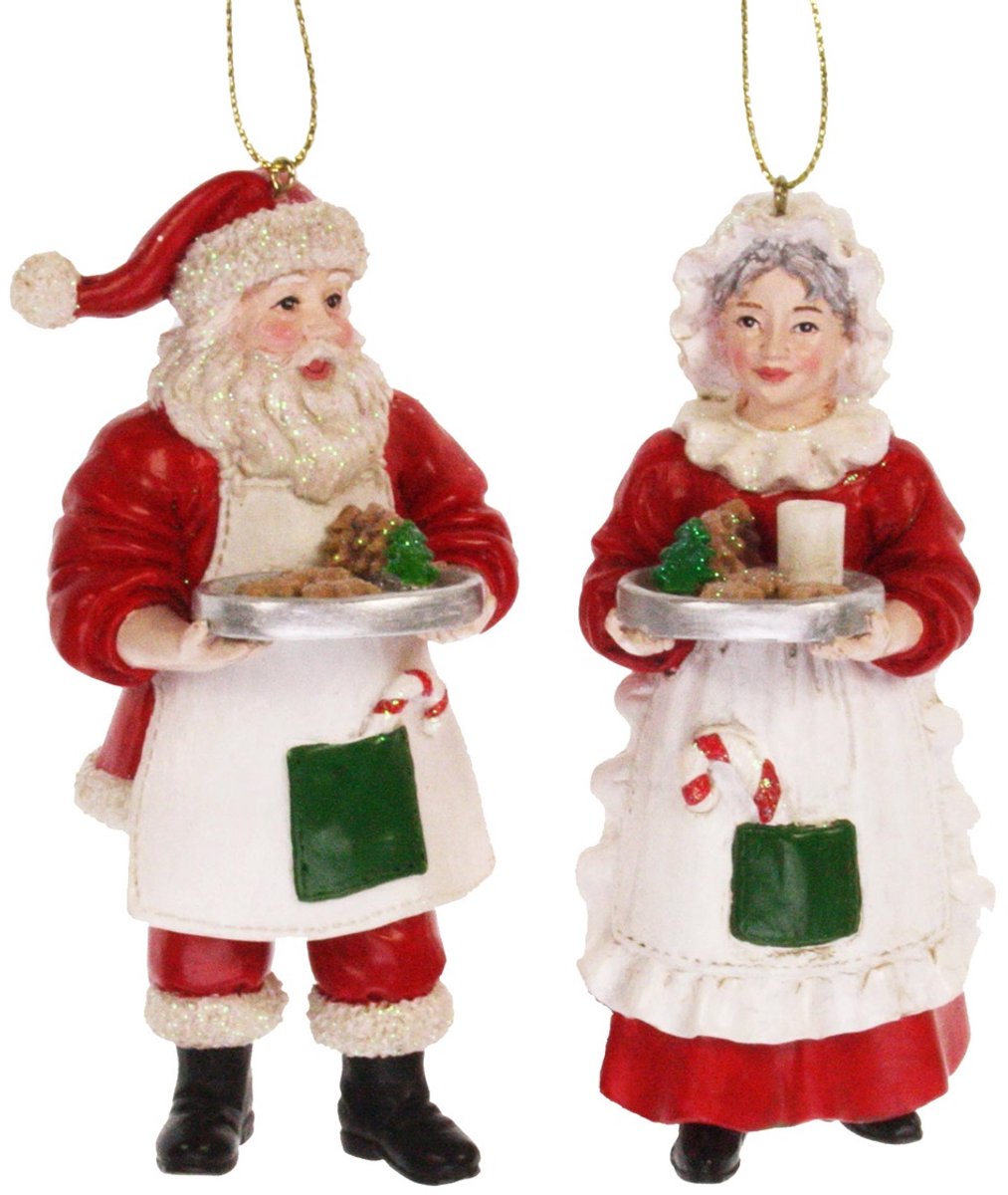 2x Ornament Mr en Mrs Santa Claus 2ass. 6x6x11cm
