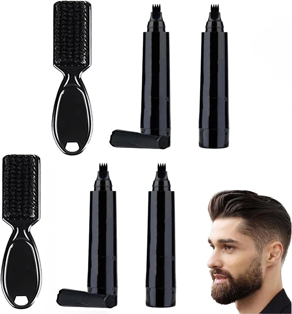 Waterdichte Vulpen voor Baardverzorging, Set van 4 met Baardborstel, Ideaal voor Baard, Snor en Wenkbrauwen, Perfect voor Mannen