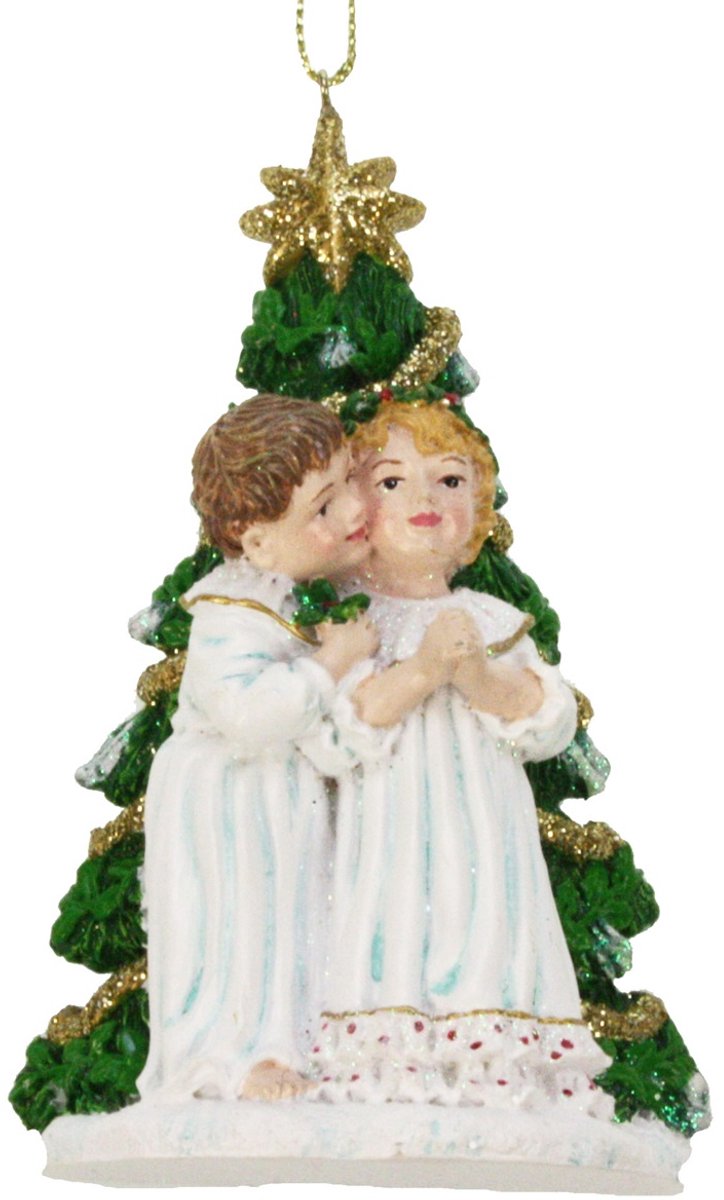 Ornament Meisjes bij kerstboom, 7x4x11cm