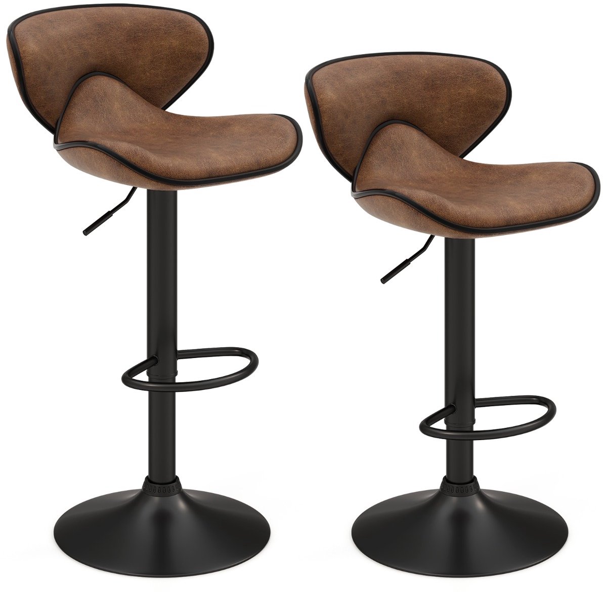 SureDeal® - Eettafel - Draaibare Barkrukken Barstoelen - Rugleuning - Voetensteun Keukenkruk - Eetkamer - 45x53x81 cm - Rustiek Bruin