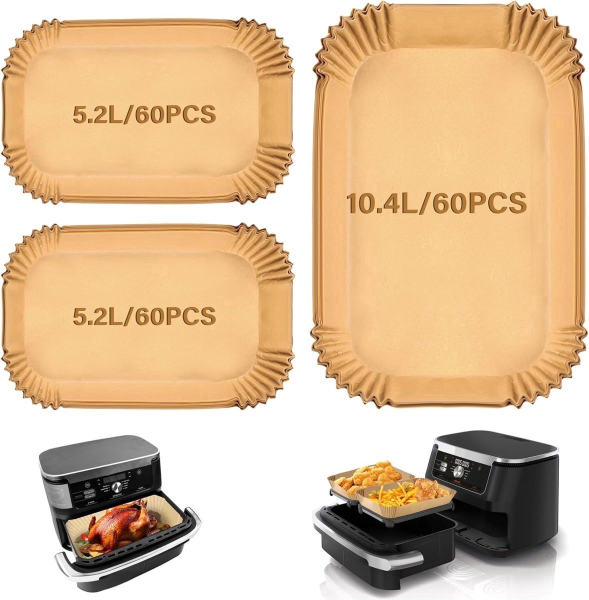 casalora - Bakpapier Airfryer - Bakpapiervellen - 180 Stuks - Geschikt voor Ninja Foodi FlexDrawer AF500UK/AF500UKCP 10,4L/COSORI Smart Air Fryer TwinFry 10L - Groot Wegwerpbaar Bakpapier voor Duronic 10L & Instant 8,5L Air Fryer