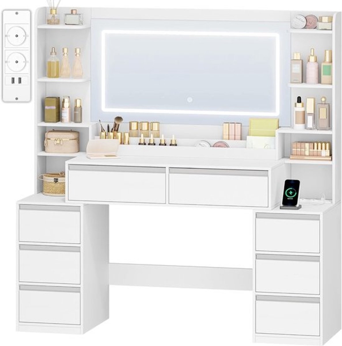 Kaptafel met Spiegel en Verlichting - Make up Tafel - Cosmeticatafel - Beautykast