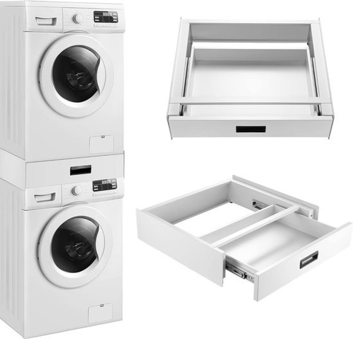 Universele Stapelkit voor Wasmachine en Droger met Schuiflade en Spanband