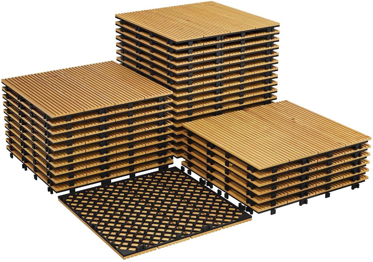 Hardhouten Vlondertegels - Acaciahout - 30x30 cm - Set van 32 stuks (ca. 3m²) - Kliksysteem - Weerbestendig & Antislip - Voor Balkon, Terras en Tuin