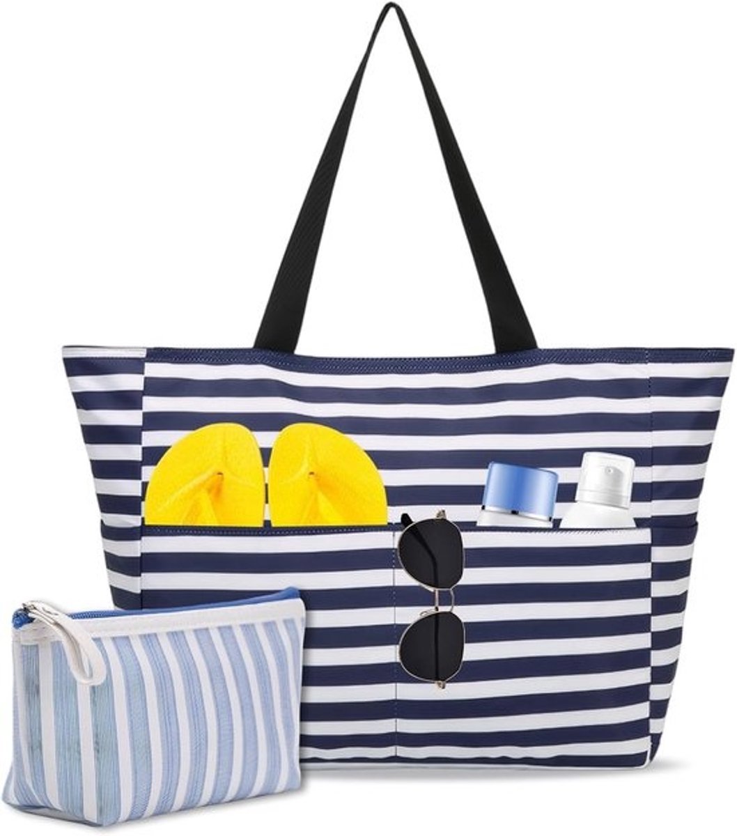 Grote Waterdichte Dames Strandtas - Shopper met Rits en Veel Vakken voor Strand, Reizen en Sport