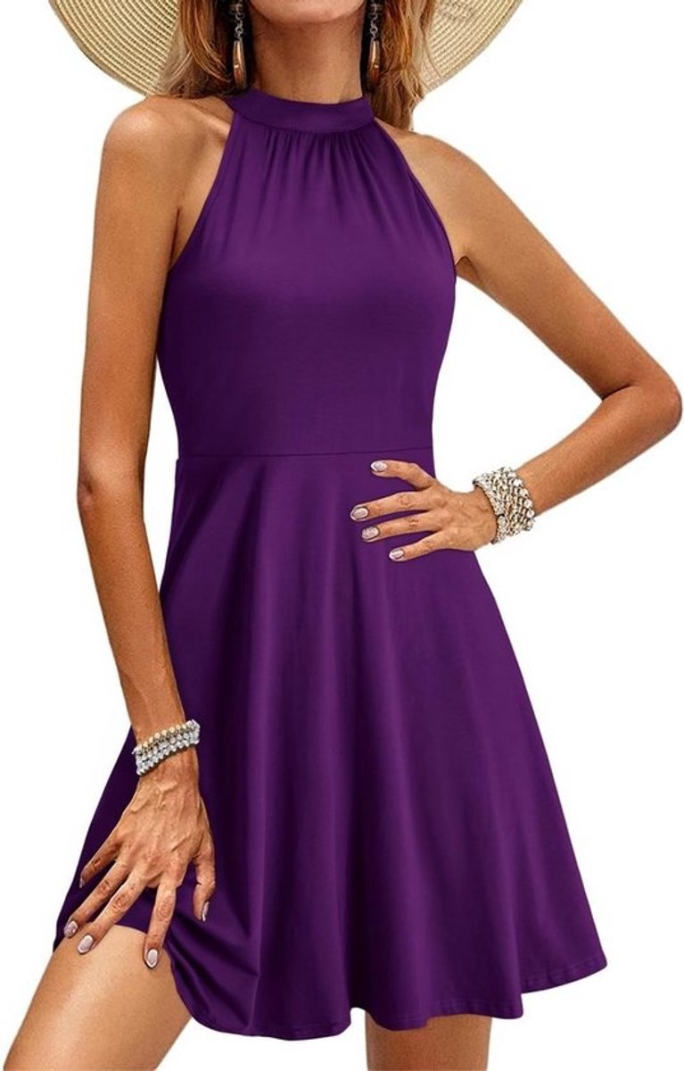Zomer Jurk Dames Mouwloos Halter Nek Casual Katoenen Soondress