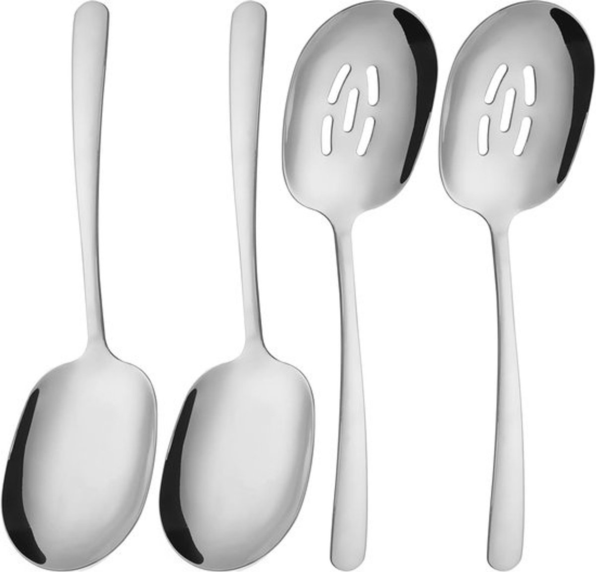 4 stuks - 2 serveerlepels en 2 gesleufde serveerlepels - serveerlepel set - grote opscheplepel set - zilver