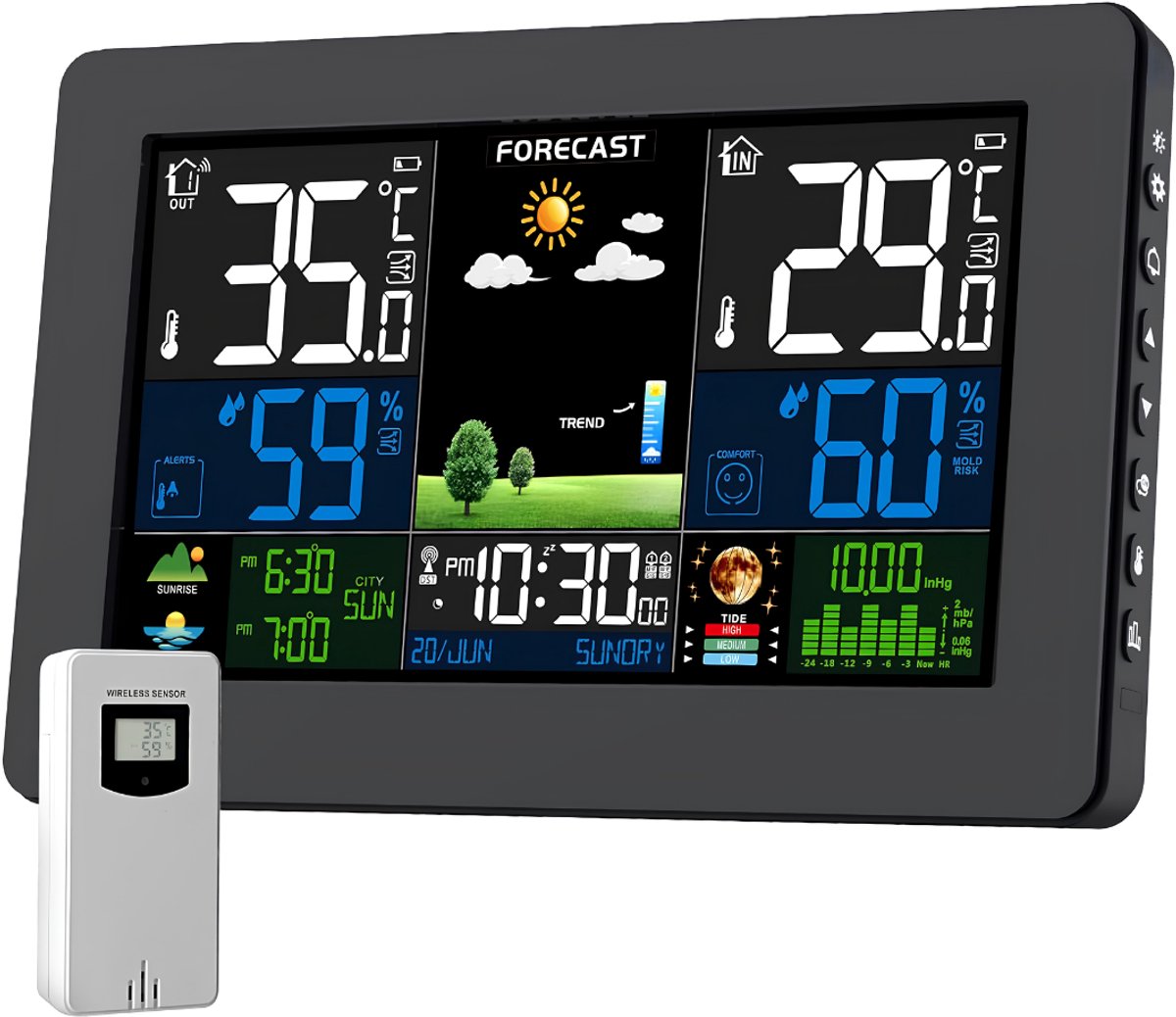 Lìon® Weerstation - Thermometer Hygrometer - Weerstation Binnen en Buiten - Zwart - 3cm x 21cm x 13cm