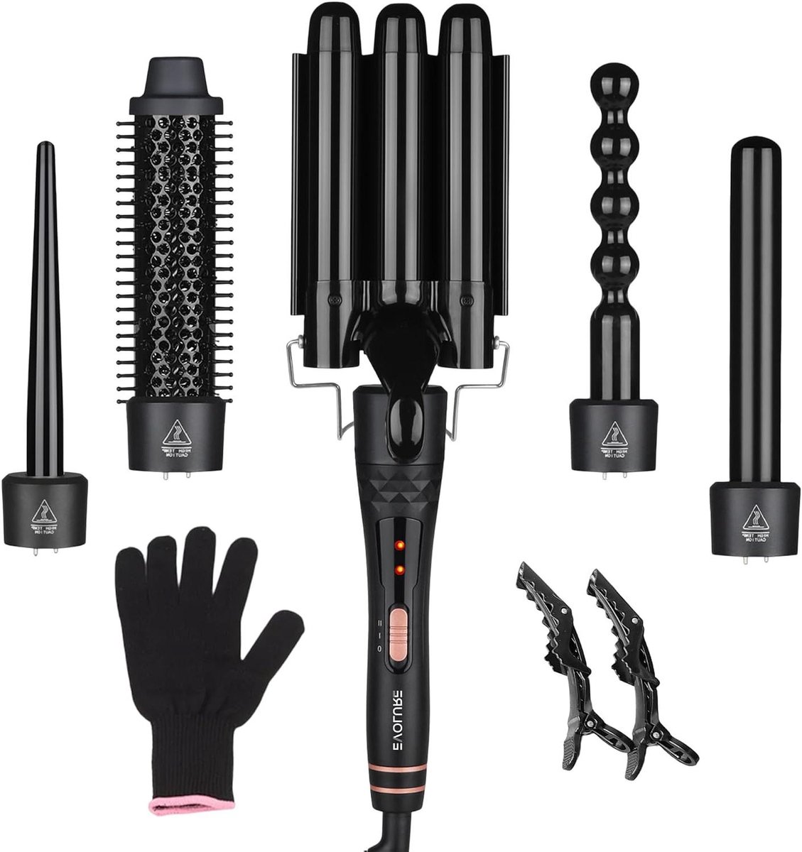 Stijltang Krultang - Haarstyler Set - Dagelijks Gebruik - 5-in-1 Wisselkoppen - 2 Temperaturen - Zwart