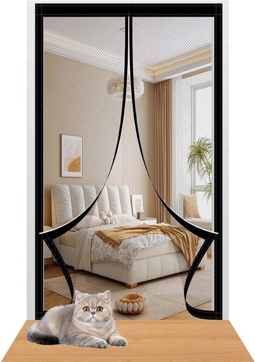 Magnetisch Vliegengordijn - Deurhor Insectenhor - Insecten Buiten Houden - Automatische Sluiting - 142 x 208 cm - Zwart
