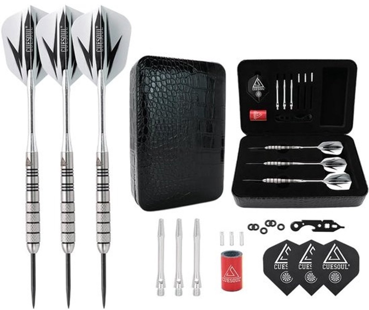 Steel Tip Darts - Dartpijlen Set - Precisie Werpen - 95% Tungsten Barrel - 24g Gewicht - Zwart