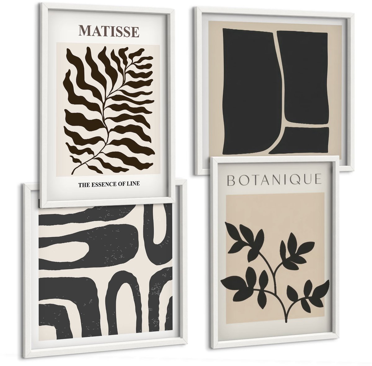 Wallfluent 4-Delige Schilderij Set - Minimalistische Posters Met Plantenpatronen En Abstracte Kunst. - 40 x 40 En 40 x 60 - Decoratieve Muurdecoratie - Slaapkamer - Decoratieve Schilderijen