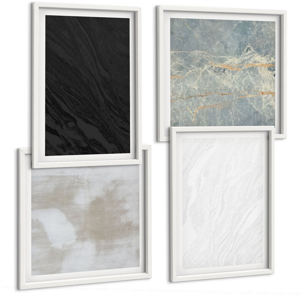 Wallfluent 4-Delige Schilderij Set - Diverse Kleuren Elegante Stenen Constructies - 40 x 40 En 40 x 60 - Wanddecoratie - Muurdecoratie - Woonkamer - Interieur Decoratie