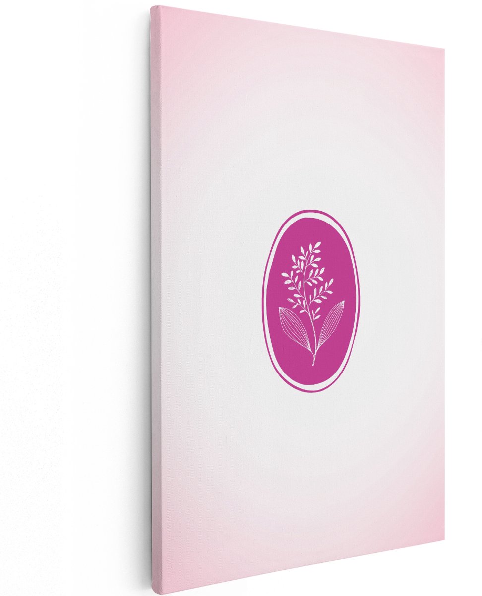 Artaza Canvas Schilderij Bloemen - 120x180 cm - Groot - Wanddecoratie Botanisch Embleem - Muurdecoratie Roze - Decoratie Minimalistisch Wit