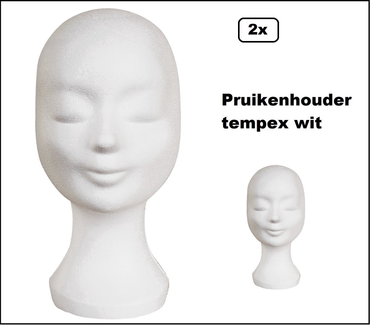 2 stuks Pruik houder tempex (styropor) wit pruiken standaard hoofdeksel thema feest hoofd festival decoratie