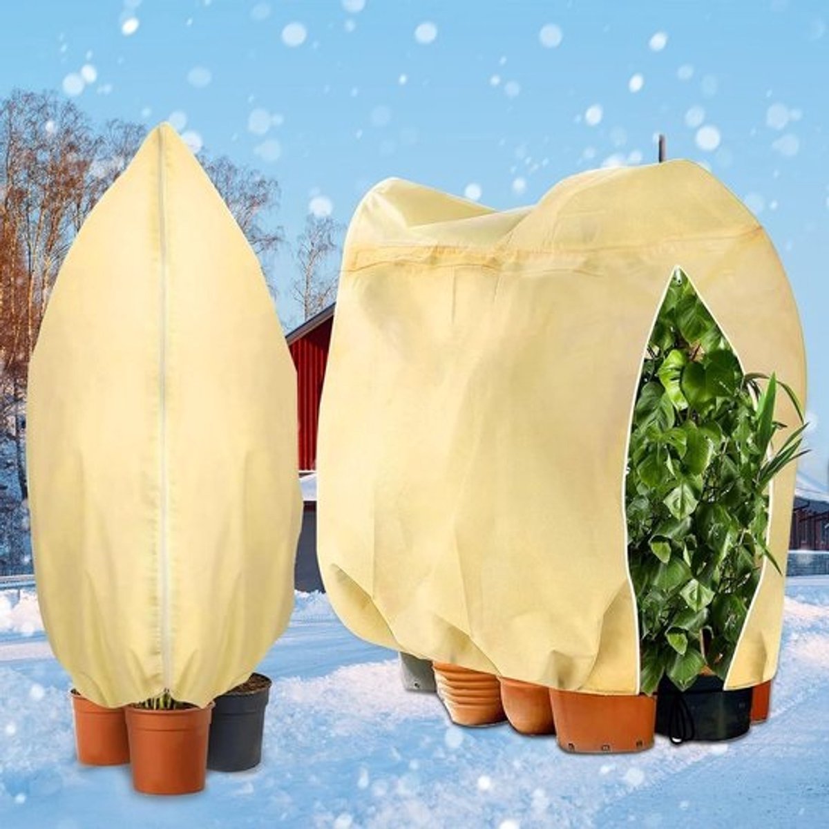 Winter Plant Beschermhoes XL 180x120 cm - Pack van 2 - Beige - Vorst- en Weerbestendig - Met Trekkoord en Rits - Voor Potted Planten en Palmbomen