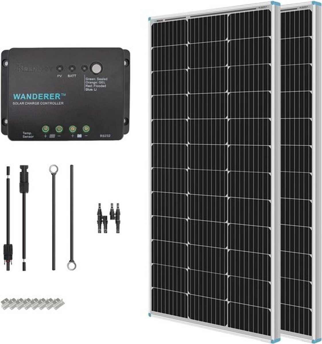 200W Zonne-installatie voor Eilandinstallatie - Compleet Zonnepaneel Set met Laadregelaar en Kabels