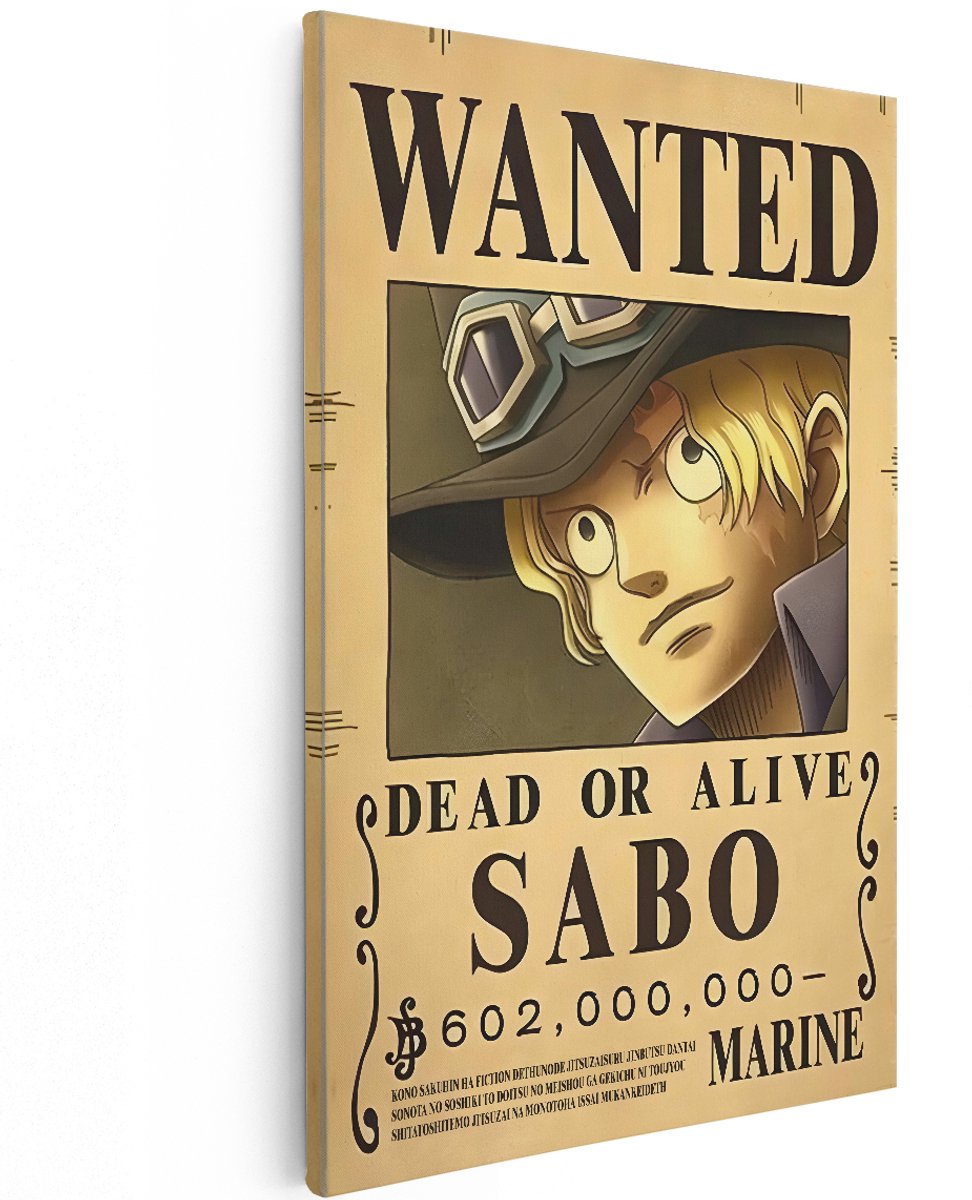 Artaza Canvas Schilderij One Piece Sabo - 120x180 cm - Groot - Wanddecoratie Wanted Poster - Muurdecoratie Anime - Decoratie Jongenskamer