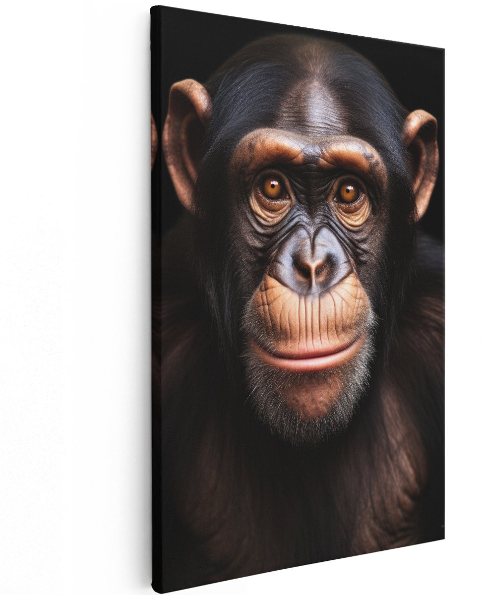 Artaza Canvas Schilderij Chimpansee - 120x180 cm - Groot - Wanddecoratie Dieren - Muurdecoratie Aap - Decoratie Slaapkamer - Zwart