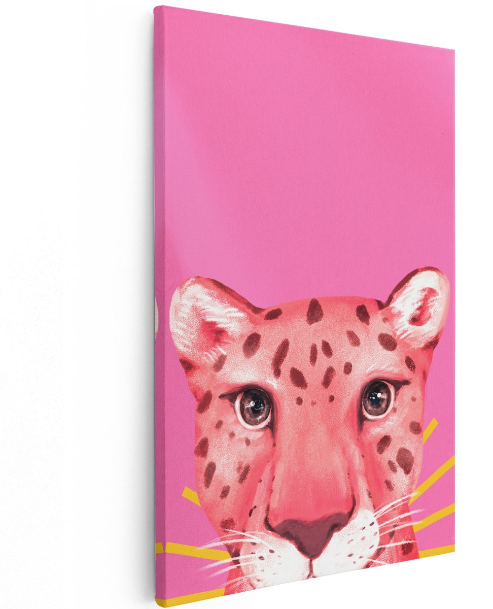 Artaza Canvas Schilderij Luipaard - 120x180 cm - Groot - Wanddecoratie Kinderkamer - Muurdecoratie Dieren - Schilderijen Op Canvas Roze