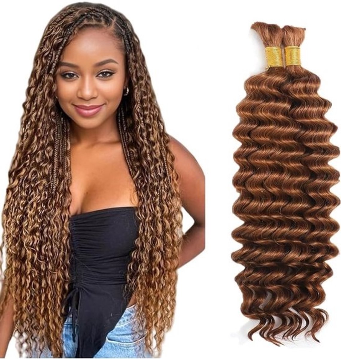 30 Inch Deep Wave Menselijk Haar Bundels voor Vlechten Onbewerkt Lichtbruin #30